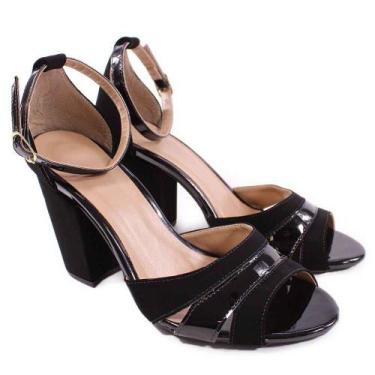 Imagem de Sapato Feminino Feminy Sandália Peep Toe Salto Alto Grosso Preto - Fem