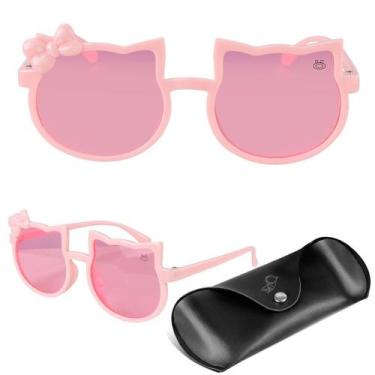 Imagem de Oculos sol infantil gatinho rosa protecao uv vintage + case menina pre