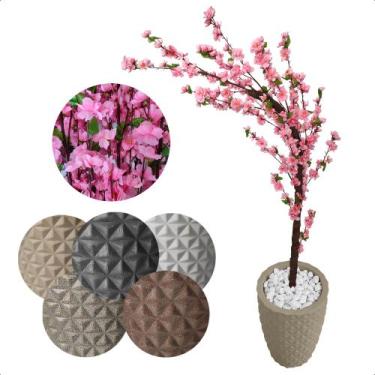 Imagem de Cerejeira Artificial Rosa Bebê De Galho Curvo Vaso Decoração - Flor de