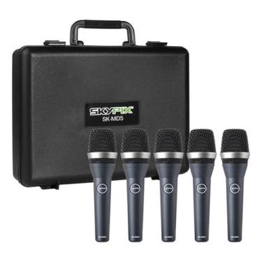 Imagem de 5 Microfone Com Fio Profissional Sk-md5 Skypix Com Maleta