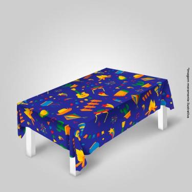 Imagem de Toalha de mesa retangular elementos de festa junina azul - PRESENTE-BR