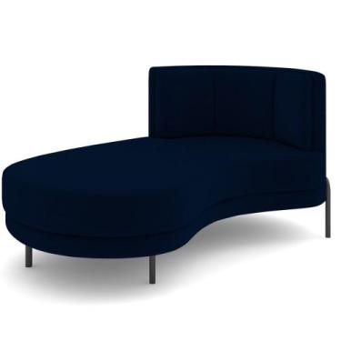 Imagem de Chaise Longue Divã 164cm Braço Direito Logus D06 Veludo Azul - Mpozena