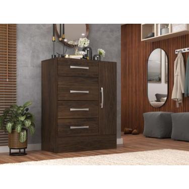 Imagem de Cômoda Sapateira 4 Gavetas 1 Porta Cor Cacau - Direto Sim, Marrom