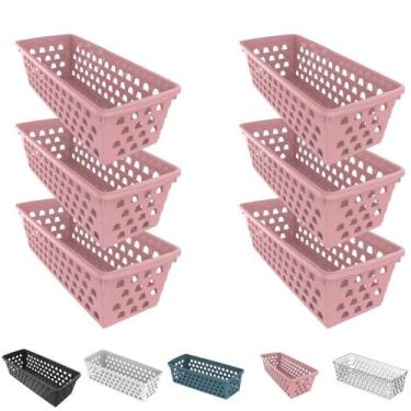 Imagem de Kit 6 Cesto Organizador Multiuso Decorativo Pequeno Comprido p/ Gaveta