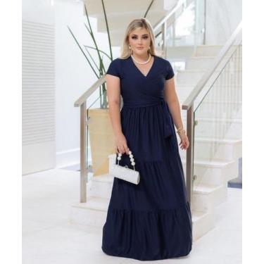Imagem de Vestido Longo Plus Size Três Marias Moda Feminina - MISS FLOWER, Azul 
