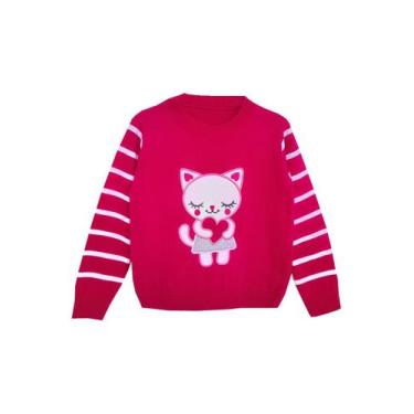 Imagem de Blusa tricô infantil feminina gatinho Carlan, Lilás, 4
