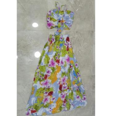 Imagem de Conjunto de saia longa e top estampado verão - LALOKA, Azul bebê, M