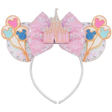 Imagem de Bolonar Orelhas de rato de Halloween Tiara de lantejoulas castelo rosa orelhas de rato orelhas de Minnie para meninas, orelhas de rato, arco de cabeça, acessórios de cabelo de Halloween para mulheres, crianças e adultos