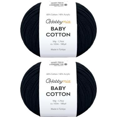 Imagem de HobbyMia Fio de algodão para bebês para crochê - 50 g / 180 m - (2) fio fino, peso esportivo - fio Amigurumi macio para linha de crochê - 60% algodão e 40% acrílico (preto, 2 bolas)