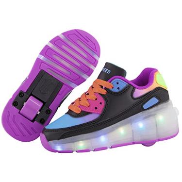 Imagem de SDSPEED Tênis esportivo infantil com roda única LED, Violeta preto, 21