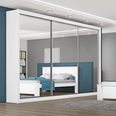 Imagem de Guarda Roupa Casal com Espelho 3 Portas de Correr Toronto Móveis Europa - Branco Acetinado