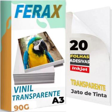Imagem de 20 Vinil Adesivo Transparente A3 - Impressora Jato De Tinta - Ferax, T