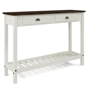 Imagem de Aparador de Madeira Maciça com 2 Gavetas Branco Envelhecido