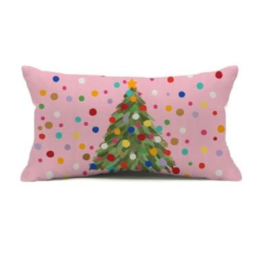 Imagem de Capas de travesseiro rosa de Natal 30,5 x 50,8 cm, árvore de Natal colorida com bolinhas fronhas de inverno para decoração de Natal para decoração de casa