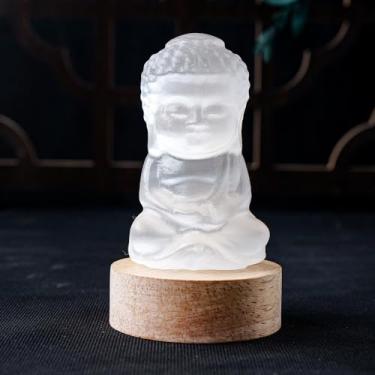 Imagem de 1PC Branco Natural Cristal Gemstone Esculpido Buda Feng Shui Estatuetas Riqueza e Boa Sorte, Budismo