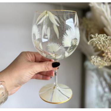 Imagem de Taça para Gin Cristal Pintada à Mão Flor Off White - Charm Decor
