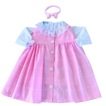 Imagem de Vestido de Bebê Menina Rosa 2 - 18 Meses Manga Longa Luxo 3 Peças 100%