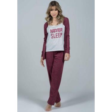 Imagem de Pijama Vekyo Casaco Regata e Calça Danúbio, Vinho, GG, Mulher