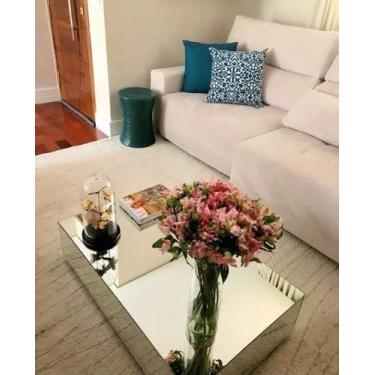 Imagem de Mesa De Centro Espelhada Para Sala Decorativa 120X60 Cm Com Rodas Altu