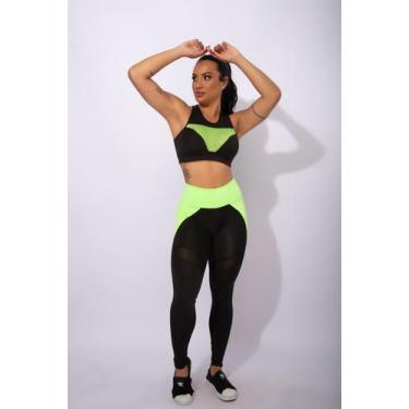 Imagem de Conjunto Feminino Calça Fitness Cintura Alta Com Detalhe E Top Tela Ac