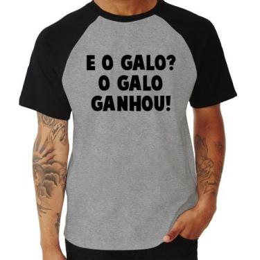 Imagem de Camiseta Raglan E o galo O galo ganhou! - Foca na Moda, Cinza, Preto, 