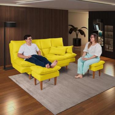 Imagem de Sofá Cama Andorra com Banqueta Suede - Casa Imperial, Amarelo 374