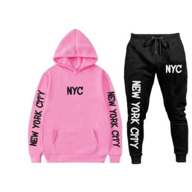 Imagem de Conjunto Moletom Flanelado Casual Top NYC - Markelly, Rosa neon, P