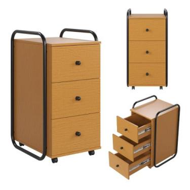 Imagem de Armário Gaveteiro Escritório Organizador Aço Madeira Estilo Industrial