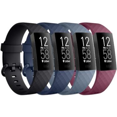 Imagem de Vancle Pulseiras para Fitbit Charge 4/3 [pacote com 4] - Pulseiras esportivas clássicas de substituição macias para mulheres e homens - compatível com Fitbit Charge 4/3 monitor de fitness e saúde