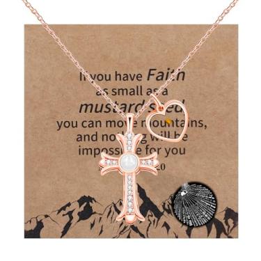 Imagem de Uloveido Colar de cruz religiosa para mulheres - Colar com pingente de cruz de zircônia cúbica de projeção I Love You em 100 idiomas com pingente de coração e semente de mostarda para presente