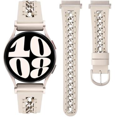 Imagem de Minyee Pulseira de couro compatível com Samsung Galaxy Watch 7/6/5/4/FE/Active 2 de 40 mm e 44 mm/Watch 6 Classic de 43 mm e 47 mm/Watch 5 Pro de 45 mm, pulseira de couro elegante de 20 mm com