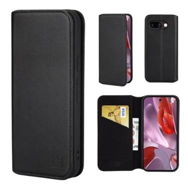 Imagem de 32nd Classic Series 2.0 - Capa flip carteira de couro real para Google Pixel 9a, com compartimento para cartão com bloqueio RFID, fecho magnético e suporte embutido - preta