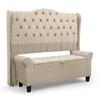 Imagem de Conjunto Estofado Cabeceira e Recamier Baú Capitonê Para Cama Queen de 160cm Dubai - LH Móveis (Pavia Areia)