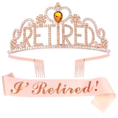 Imagem de AOPRIE Faixa de cabeça aposentada em ouro rosa crwon para mulheres e homens com faixa para aposentadoria, trabalho, festa, eventos, artigos de festa, presentes, lembrancinhas, decorações