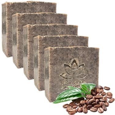 Imagem de Sabonete 100% feito à mão com café moído fresco e manteiga de cacau – Saboneteira de processo a frio com óleo aromático de café latte – Bom efeito de esfregar – Perfeito para esfoliação corporal