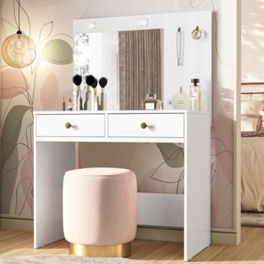 Imagem de Penteadeira Ideal Mesa Para Salão De Maquiagem E Quarto Com Espelho Led E 2 Gavetas Organizadoras