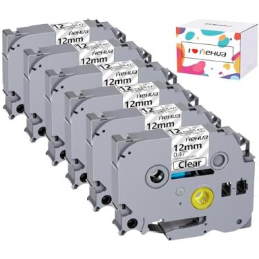 Imagem de Hehua Fita adesiva transparente TZe-131 TZe131 compatível com fita Brother Label Maker, fita Ptouch 12 mm 0,47 transparente compatível com fita Brother Tze Tz 12 mm laminada 0,47, pacote com 6