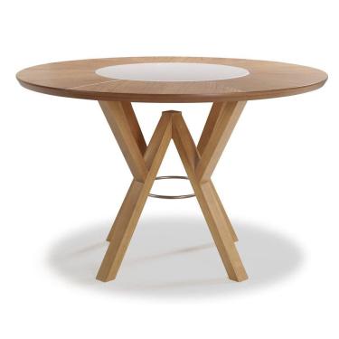 Imagem de Mesa de Jantar Redonda Camélia com Vidro Giratório no Tampo Amendoa