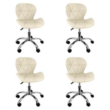 Imagem de Kit 4 Cadeiras Slim Office Estofada Base Giratória Cromada - Lianto De