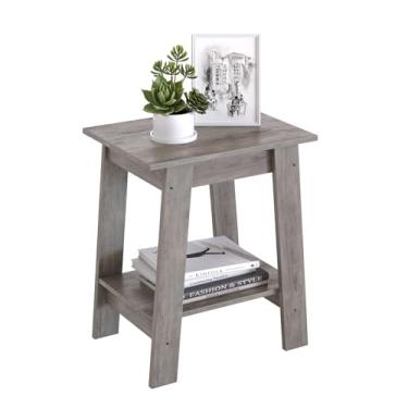 Imagem de Mesa lateral, mesa de canto pequena de madeira com prateleiras de armazenamento de 2 camadas, mesa de cabeceira de fazenda para sala de estar, quarto, escritório, banheiro, mesa de sofá para espaços