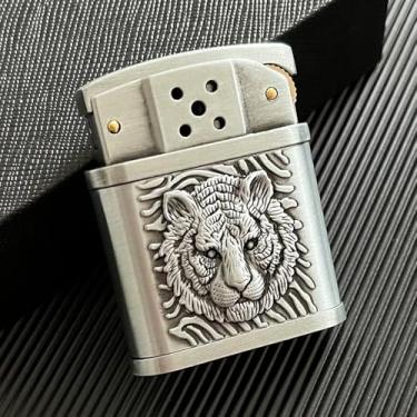 Imagem de (Sem combustível) Isqueiro de querosene de metal vintage, acendedor de vela de chama suave, presente (tigre prateado)