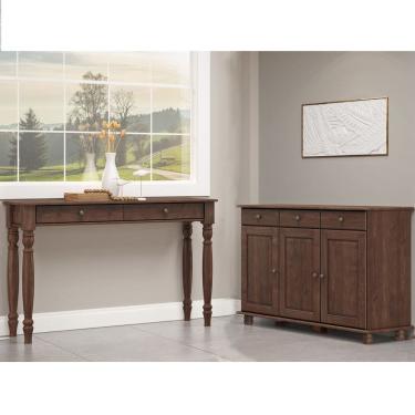 Imagem de Conjunto Sala: Balcão 3 Portas 3 Gavetas e Aparador 2 Gavetas Rubi Café Madeira Pinus - Finestra