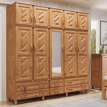 Imagem de Guarda-Roupa Tripartido 10 Portas 6 Gavetas Berlim Freijó Madeira Pinus - Cavazotto