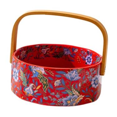 Imagem de IEUDNS Rack de frutas que servem bandeja de bandeja reutilizável Monta de madeira de padrão floral para lanches de banheiro de cozinha DRAIX, Vermelho