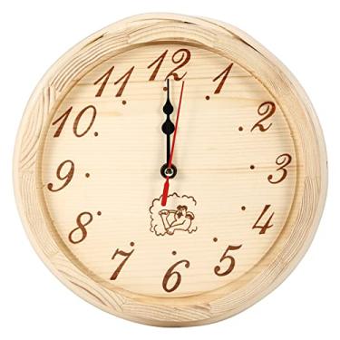 Imagem de Relógio de Madeira, 23 Cm de Diâmetro de Sauna Parede de Relógio Pendurado Em Madeira Relógio de Madeira Relógio de Decoração para Sauna Banheiro da Cozinha Quarto da Sala de