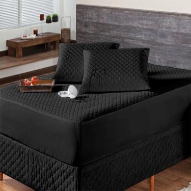 Imagem de Protetor de Colchão Impermeável Matelado Solteiro Preto Enxovais Aquar