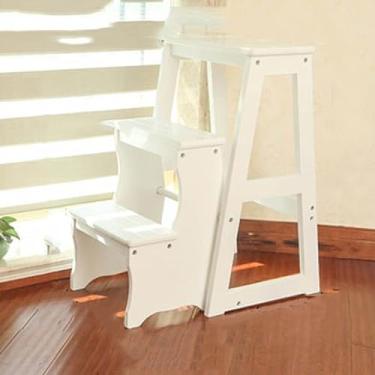 Imagem de Escada dobrável dobrável de 3 níveis, banco de madeira multifuncional 3 em 1 com pedal largo, escada de exibição e prateleira de armazenamento para biblioteca, cozinha doméstica, trabalho doméstico,