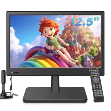 Imagem de TV portátil pequena de 12,5 polegadas, essencial para quarto/cozinha/acampamento, suporta entrada HDMI/USB, alto-falantes embutidos, leve e fácil de transportar, adequado para espaços pequenos (não