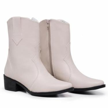 Imagem de Bota Feminina Cano Médio Off White Salto Baixo Fashion Minimalista Festa Rodeio-Feminino