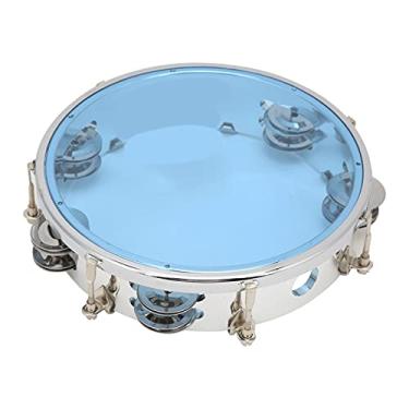 Imagem de 8 Polegada pandeiro de fileira dupla, tom ajustável fileira dupla jingle bells instrumento de percussão de tambor portátil para festa (Azul)